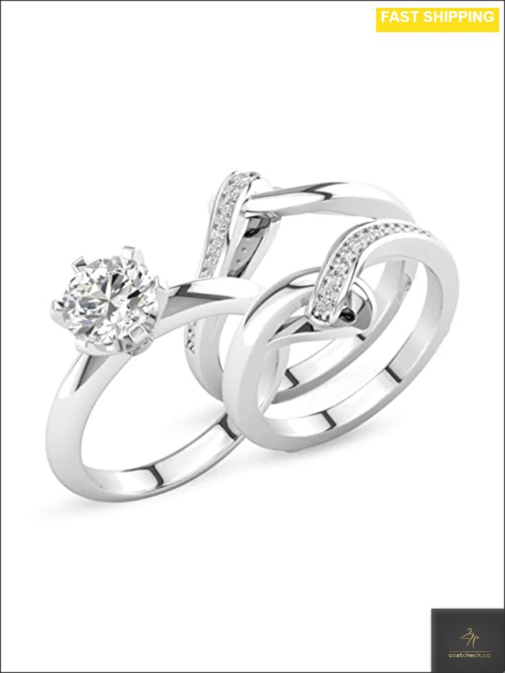 Moissanite Bridal Ring Set 1ct Center Platinum Plated Silver Engagement Wedding
